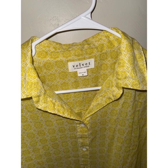 Velvet by Graham & Spencer Yellow Medallion Print Cotton Button Down Shirt M - Picture 3 of 9